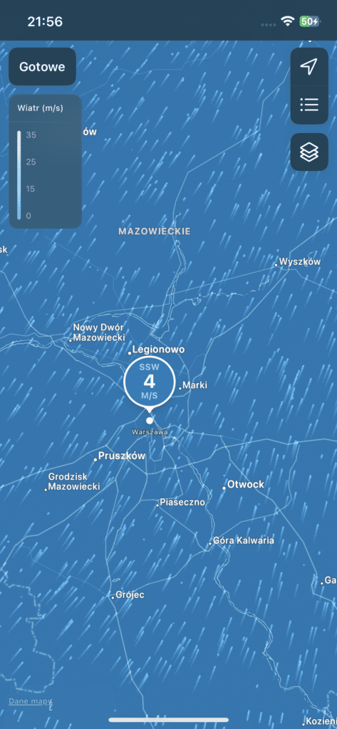 Mapa wiatru w iOS 17.2