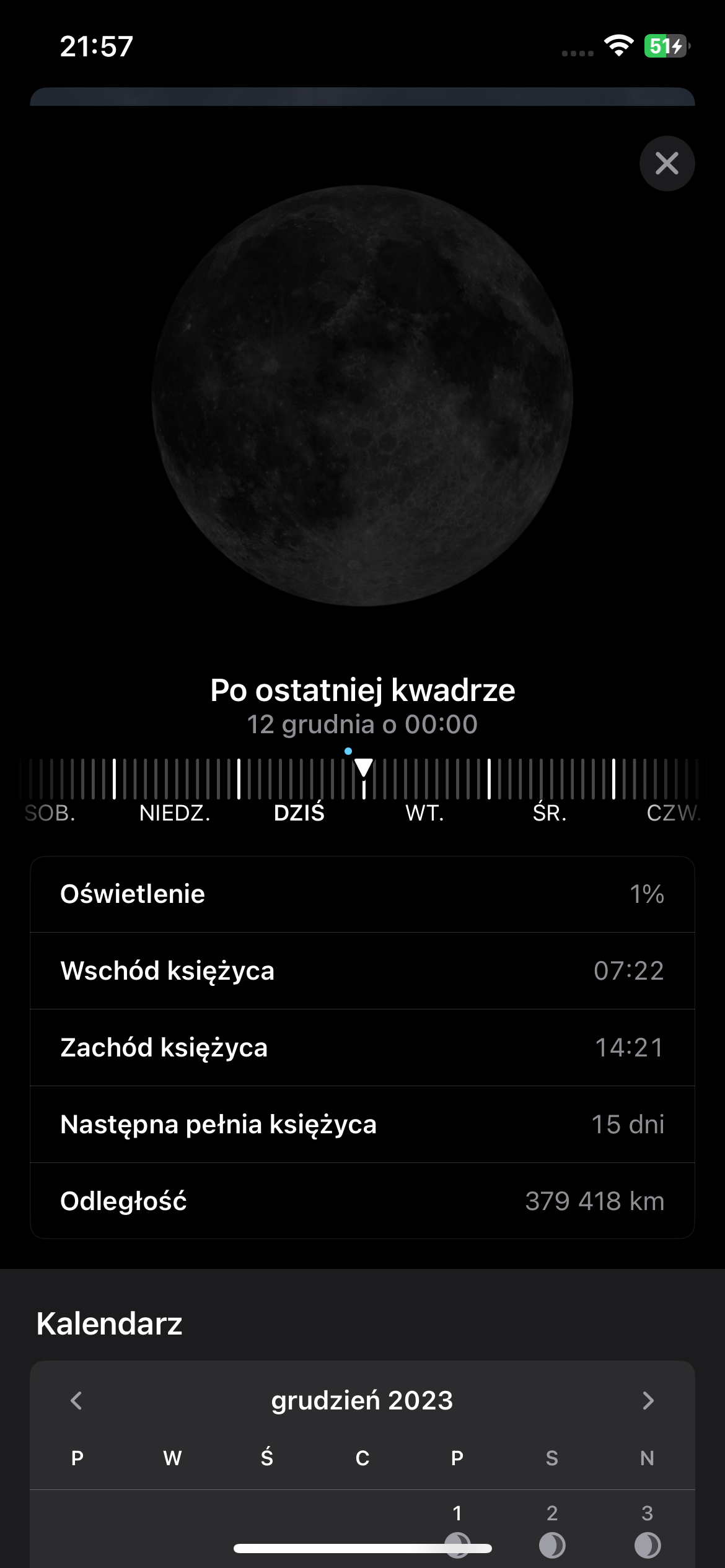 Kalendarz księżycowy w iOS 17.2